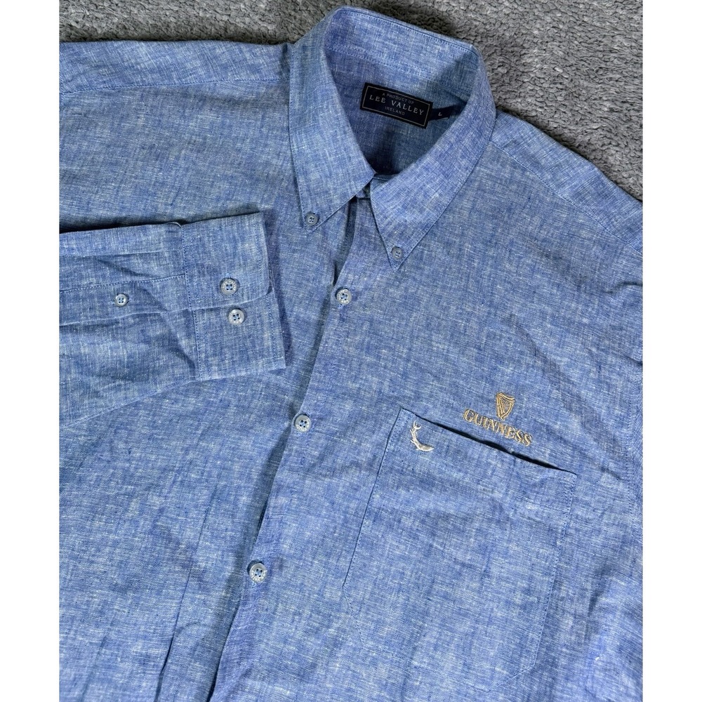 Lee Valley Ireland Guinness Blue Linen Blend Long Sleeve Button Down Men's Large
